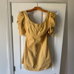 FREE PEOPLE Cheyenne Yellow Denim Mini Dress - Large 10 / 12 - Also fits Medium!